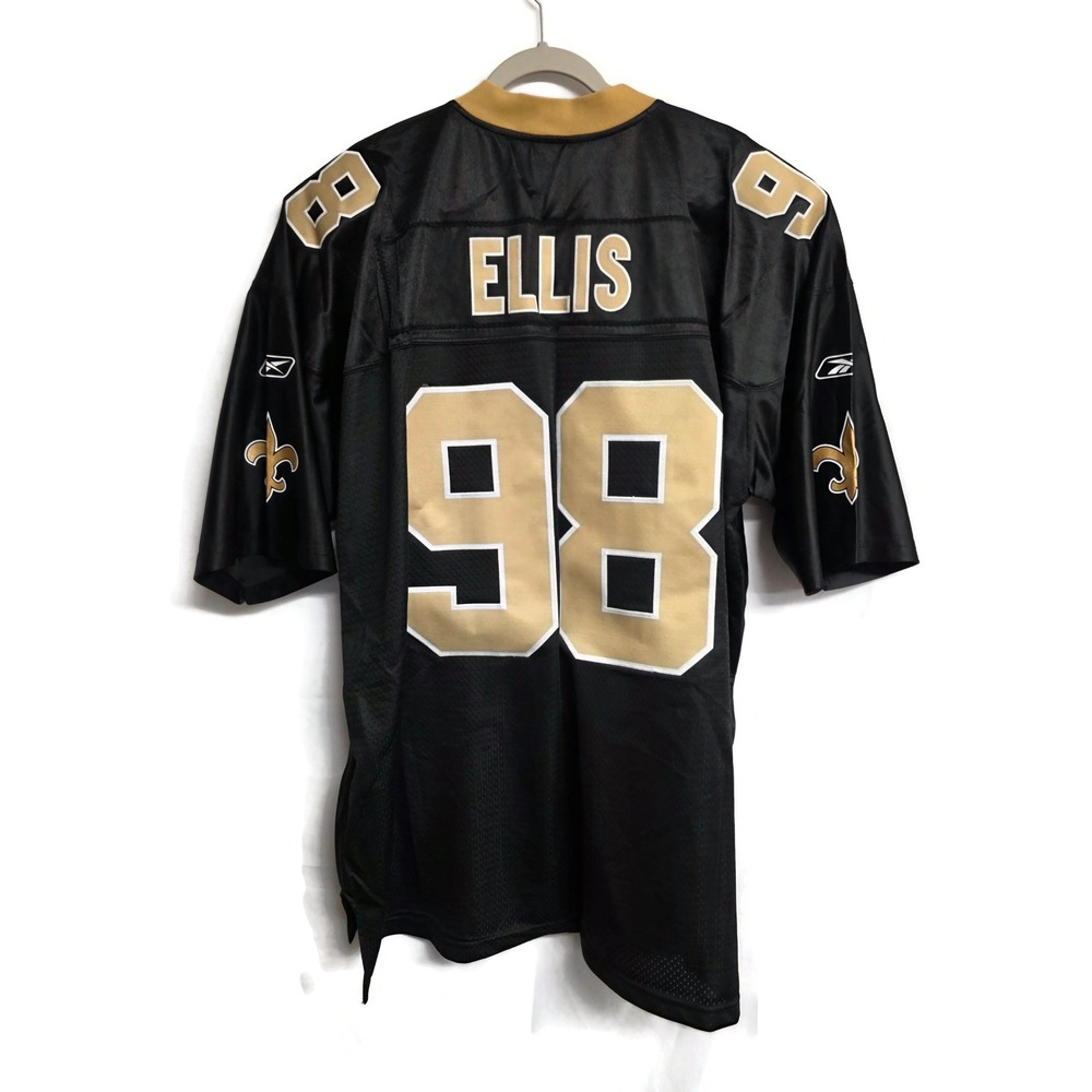 Mens Reebok NFL New Orleans Saints Sedrick Ellis 98 Jersey Black Gold 3XL +2